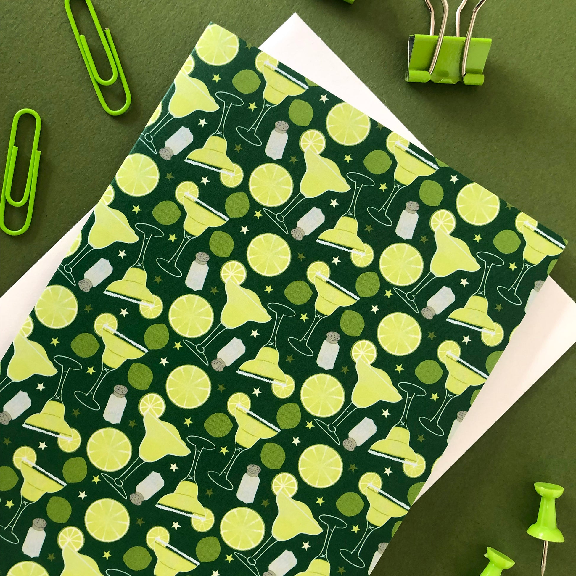 Image shows a illustrated margarita cocktail print notecard