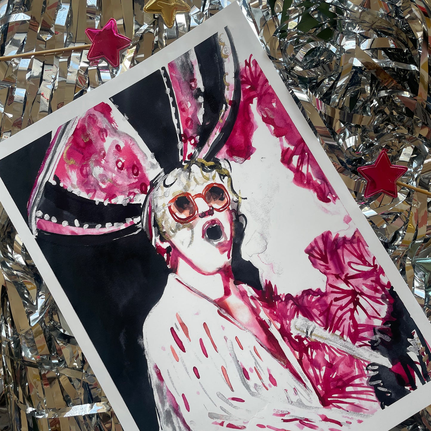 Elton John Pink Extravaganza Art Print