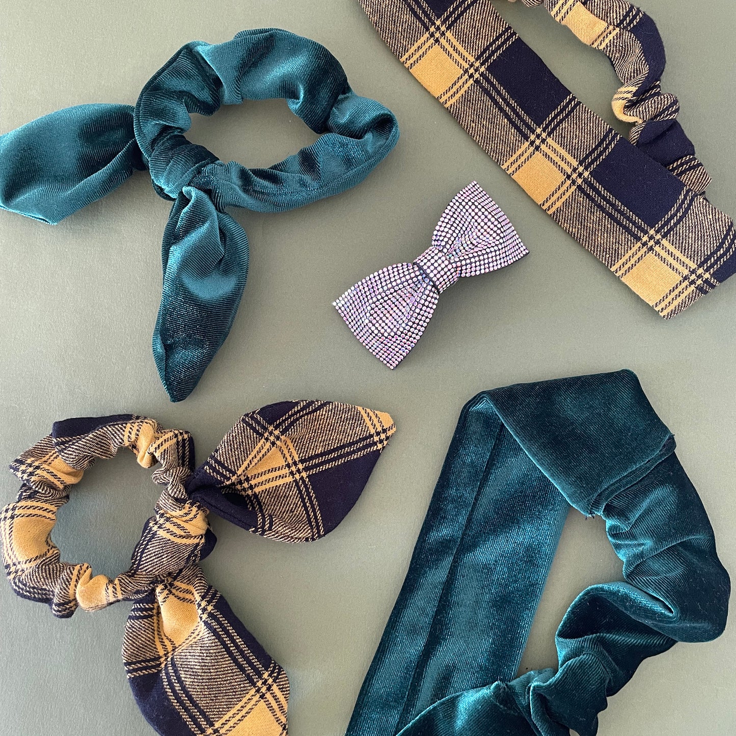 Mustard Check Hair Scrunchie