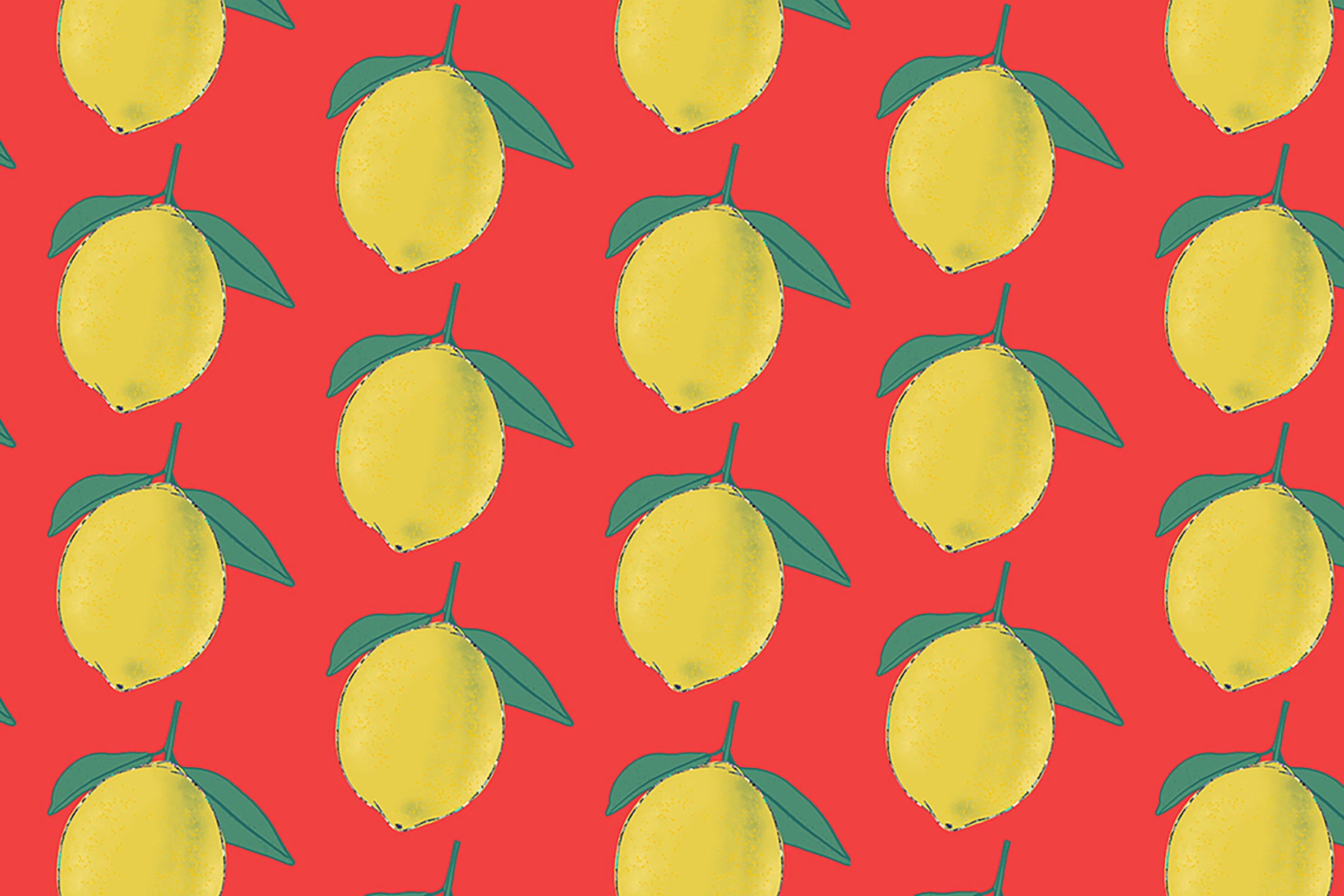 Bright red and yellow lemon pattern with iridescent edging