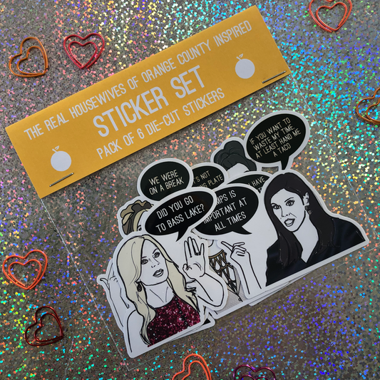 Image shows a collection of stickers inspired by the Real housewives of Orange County