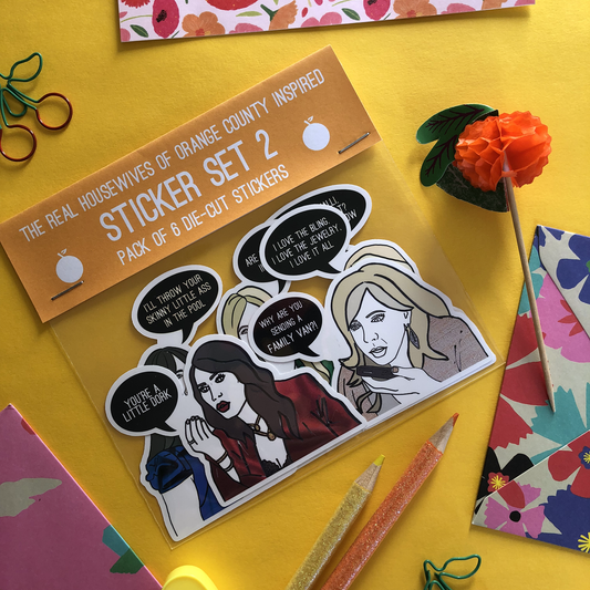 Image shows a collection of stickers inspired by former Real housewives of Orange County