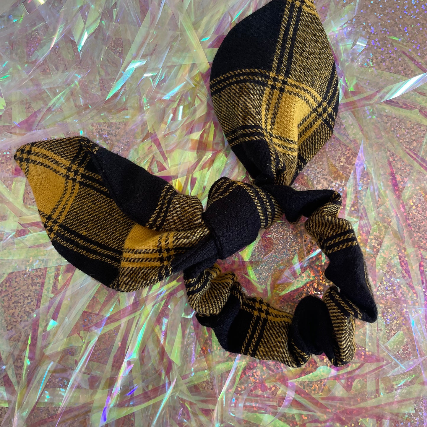 Mustard Check Hair Scrunchie