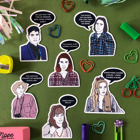 Image shows a fun set of stickers inspired by 90s tv series My So Called Life