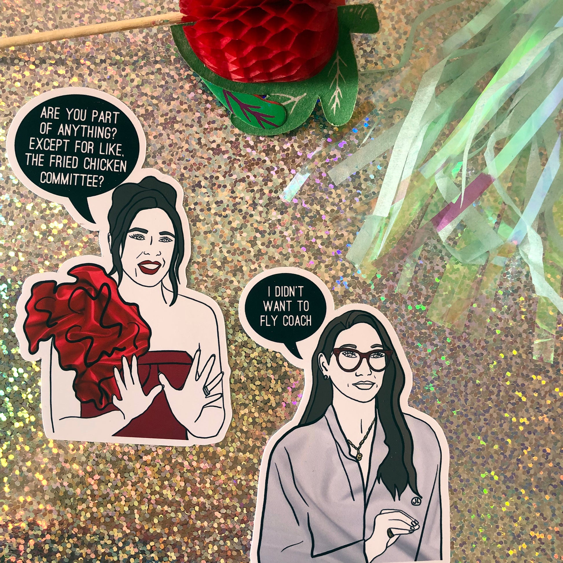 Image shows a collection of stickers inspired by reality tv series the Real Housewives of New York