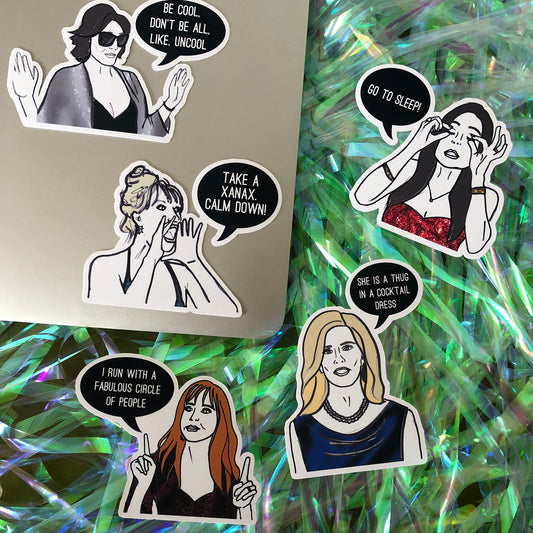 Image shows a collection of stickers inspired by the OGs from reality tv series the Real Housewives of New York