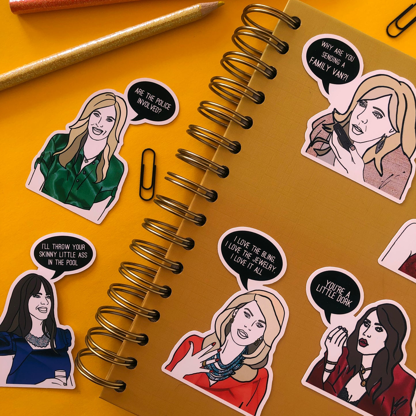 Image shows a collection of stickers inspired by former Real housewives of Orange County