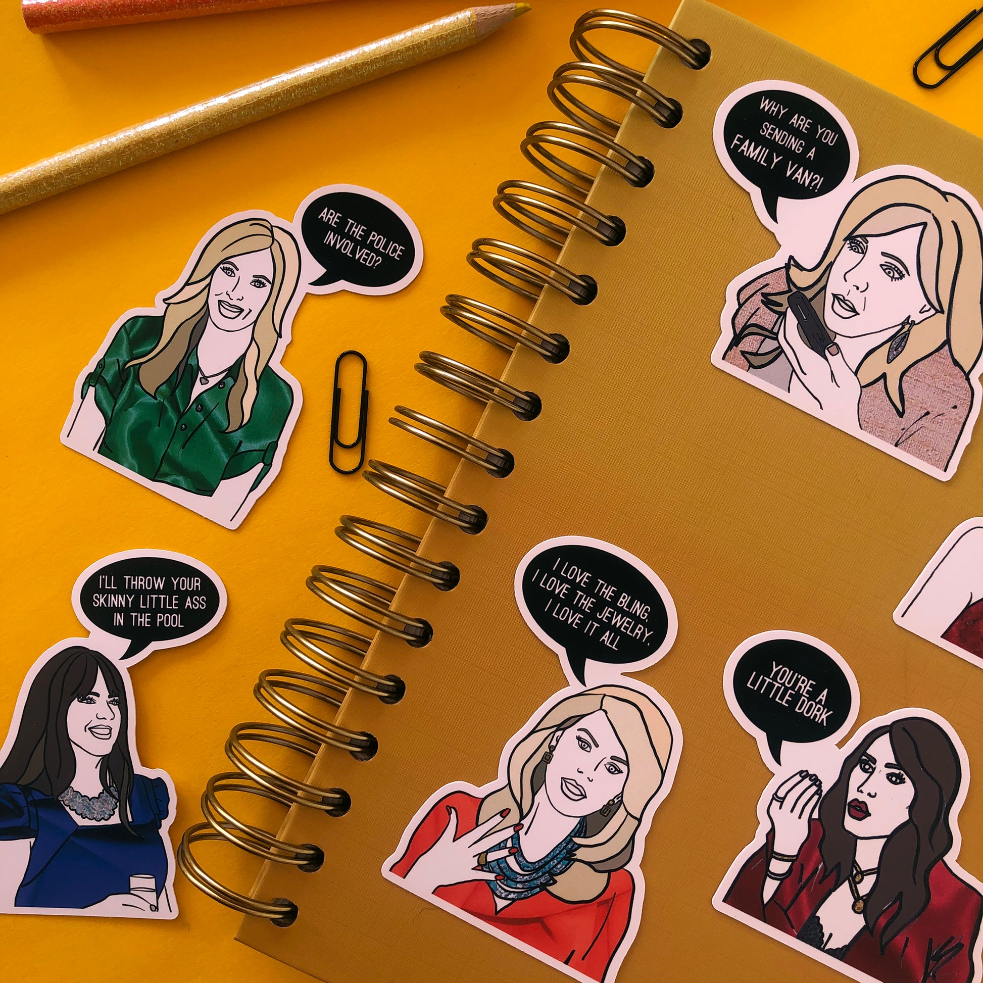 Image shows a collection of stickers inspired by former Real housewives of Orange County