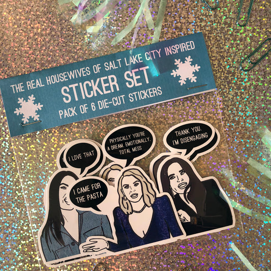Image shows a collection of stickers inspired by the Real Housewives of Salt Lake City