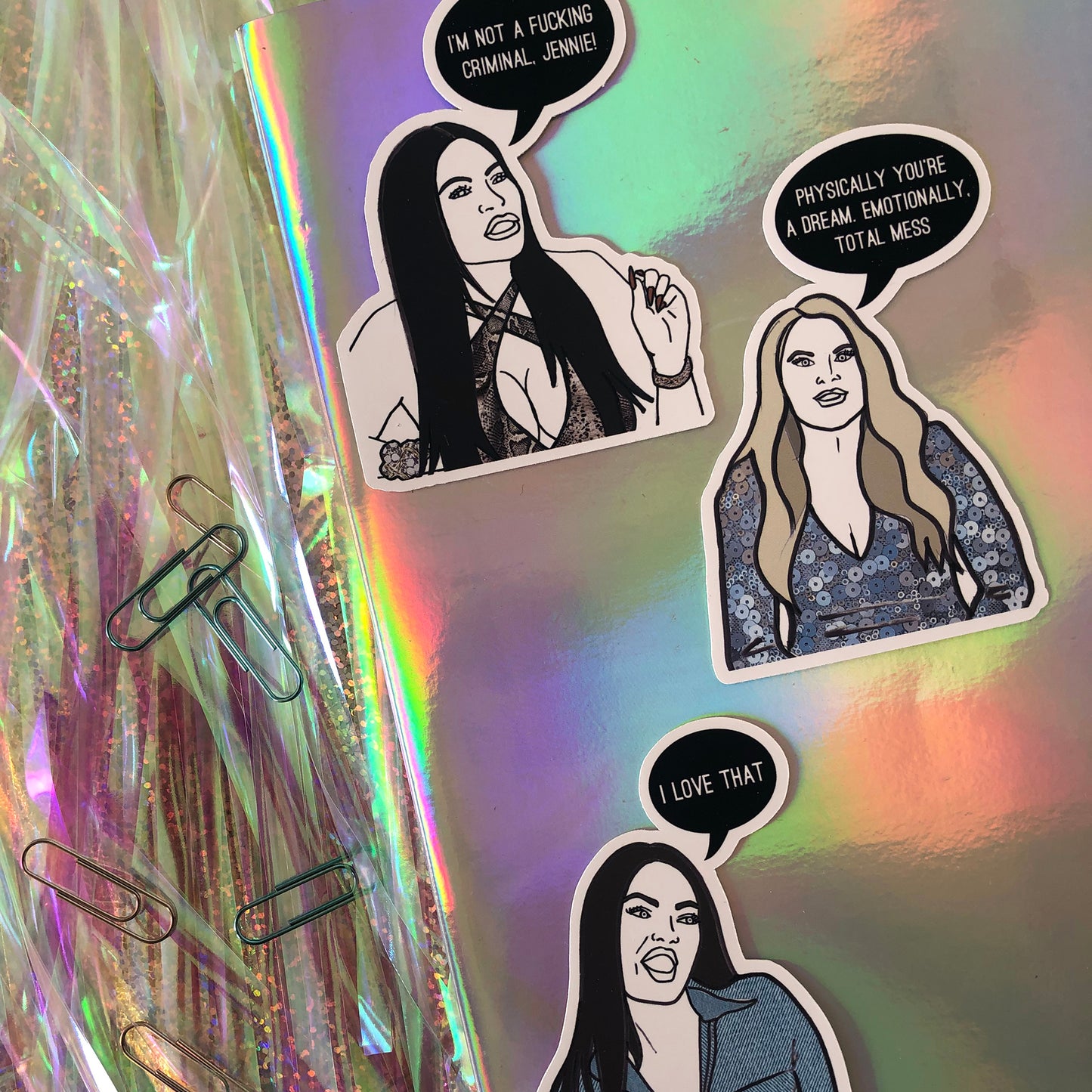Image shows a collection of stickers inspired by the Real Housewives of Salt Lake City