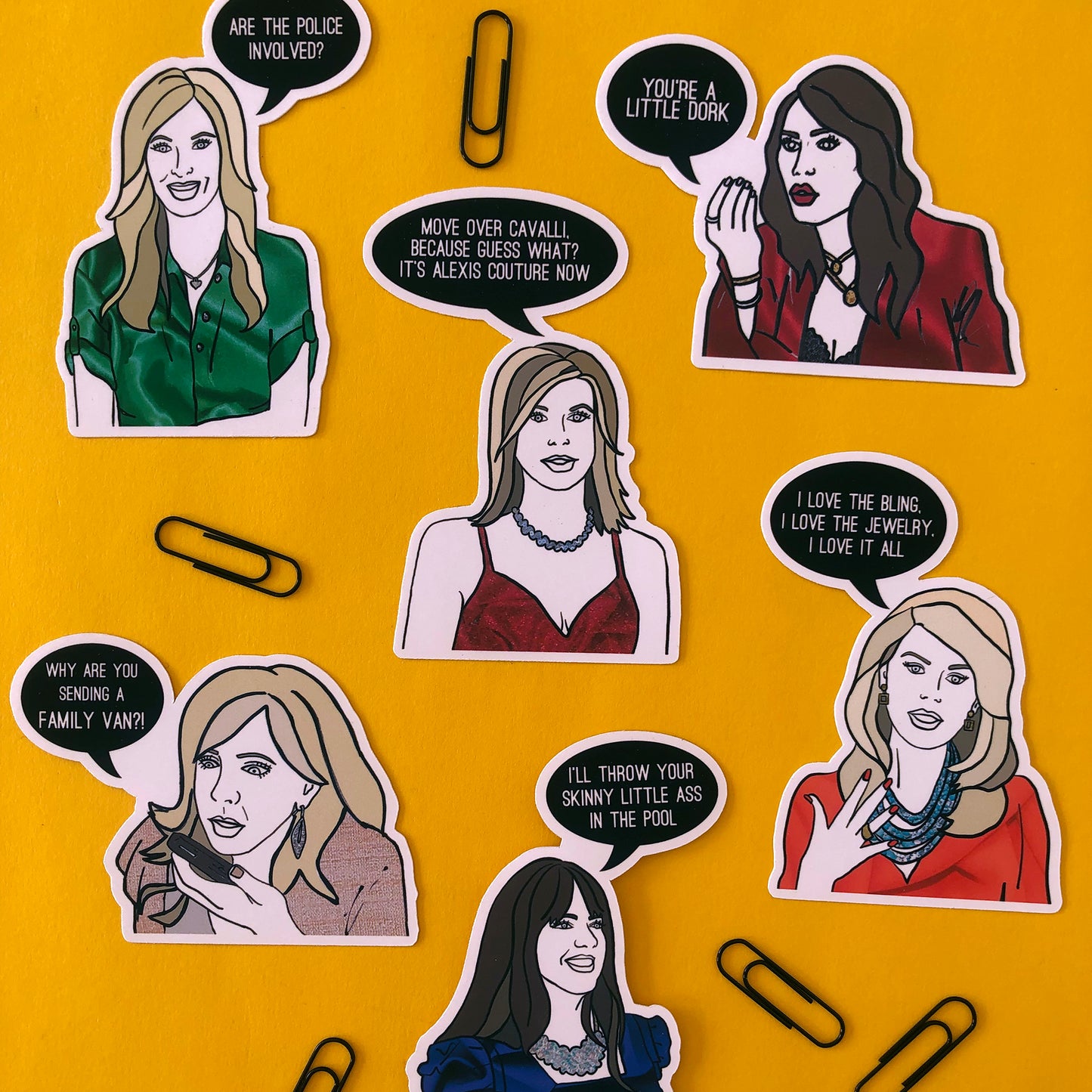 Image shows a collection of stickers inspired by former Real housewives of Orange County
