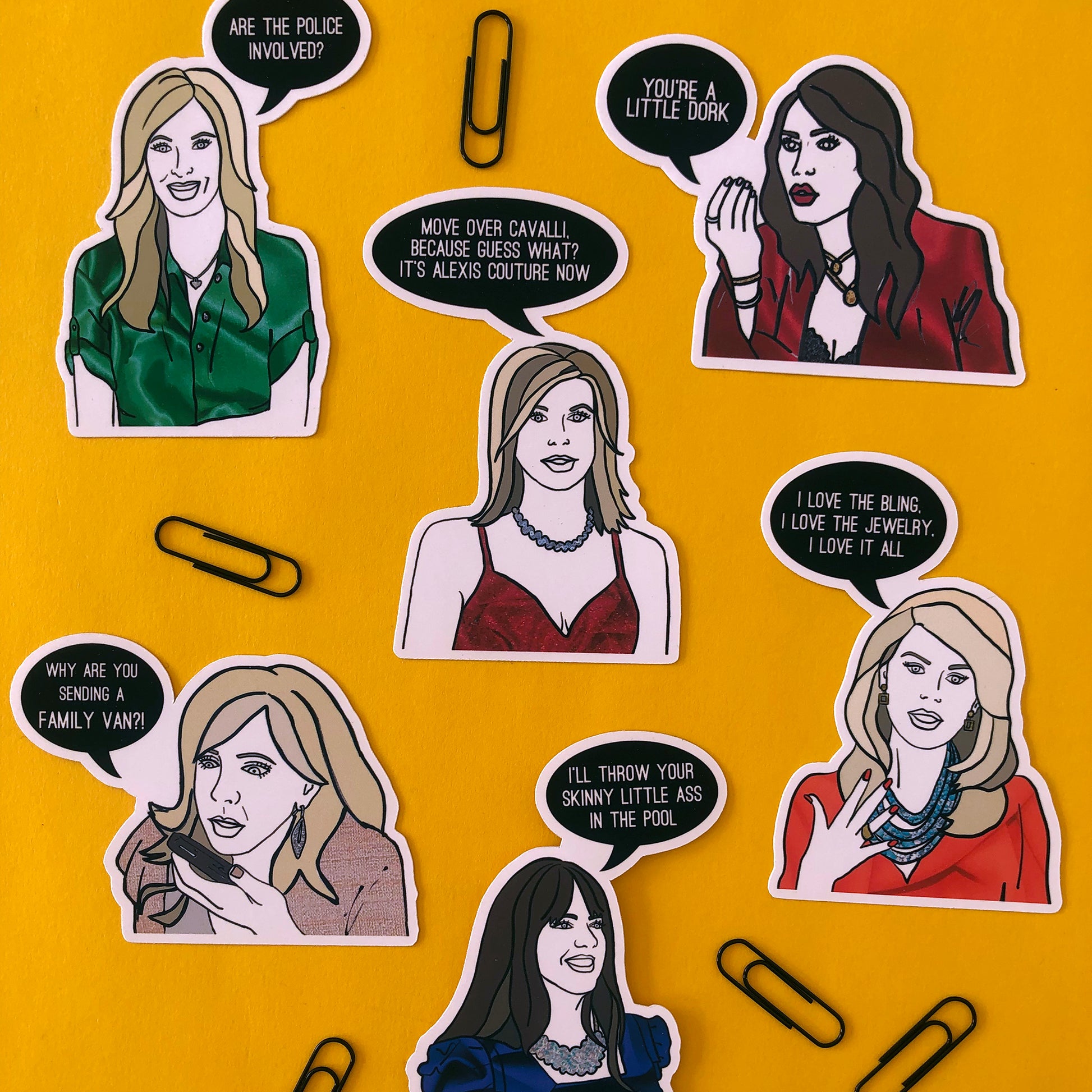 Image shows a collection of stickers inspired by former Real housewives of Orange County