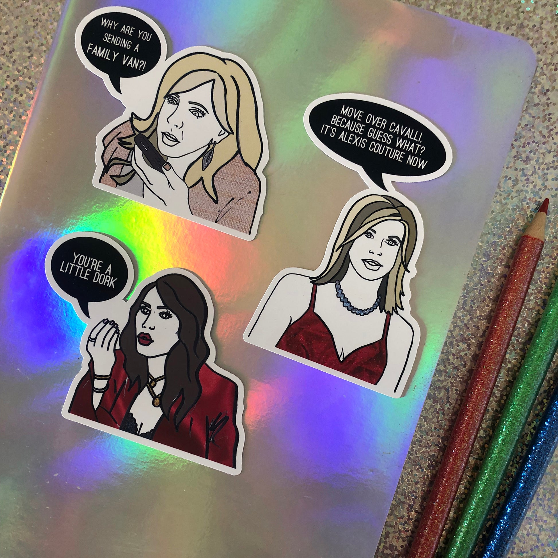 Image shows a collection of stickers inspired by former Real housewives of Orange County