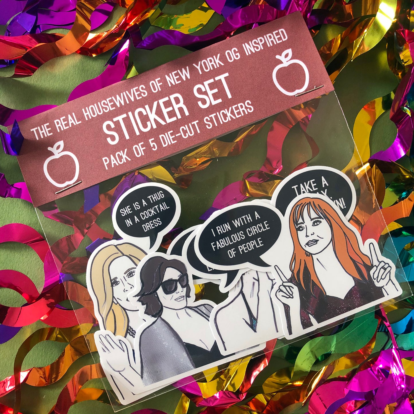 Image shows a collection of stickers inspired by the OGs from reality tv series the Real Housewives of New York