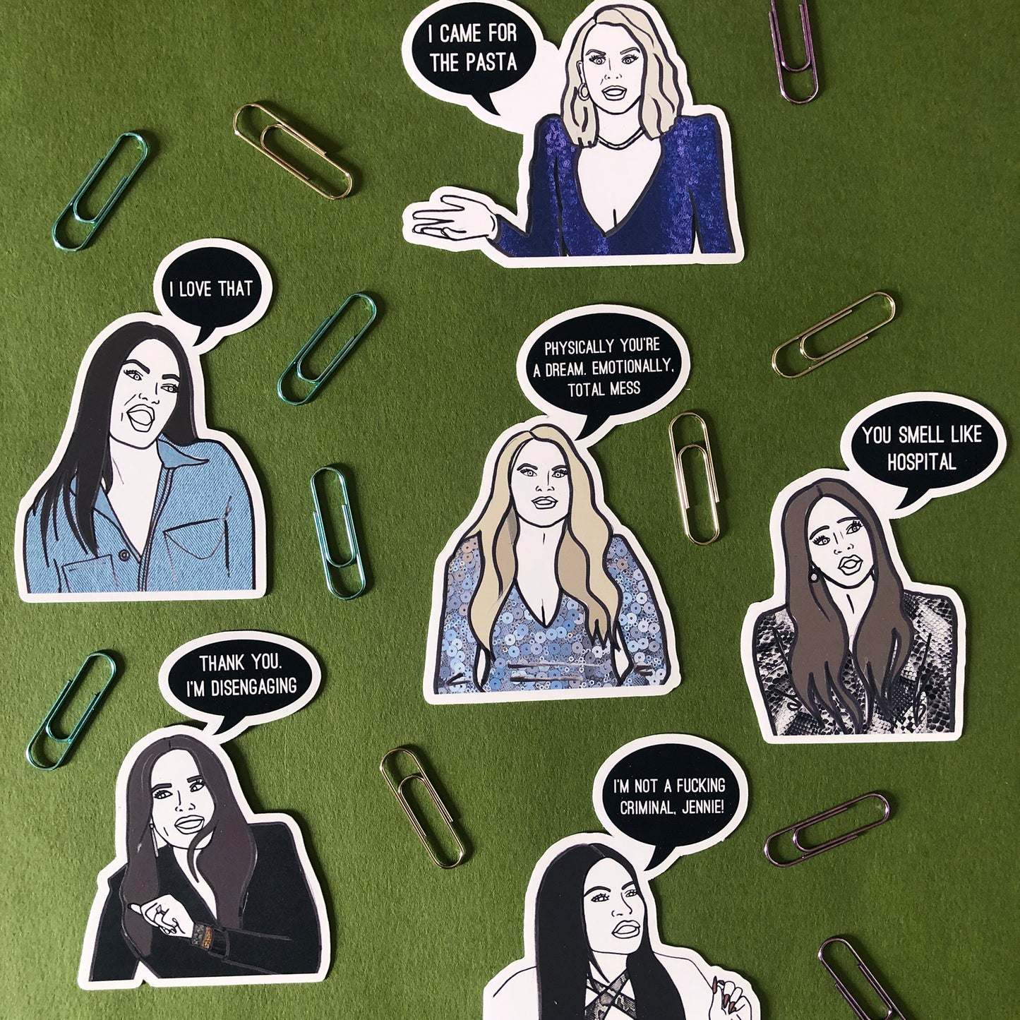 Image shows a collection of stickers inspired by the Real Housewives of Salt Lake City
