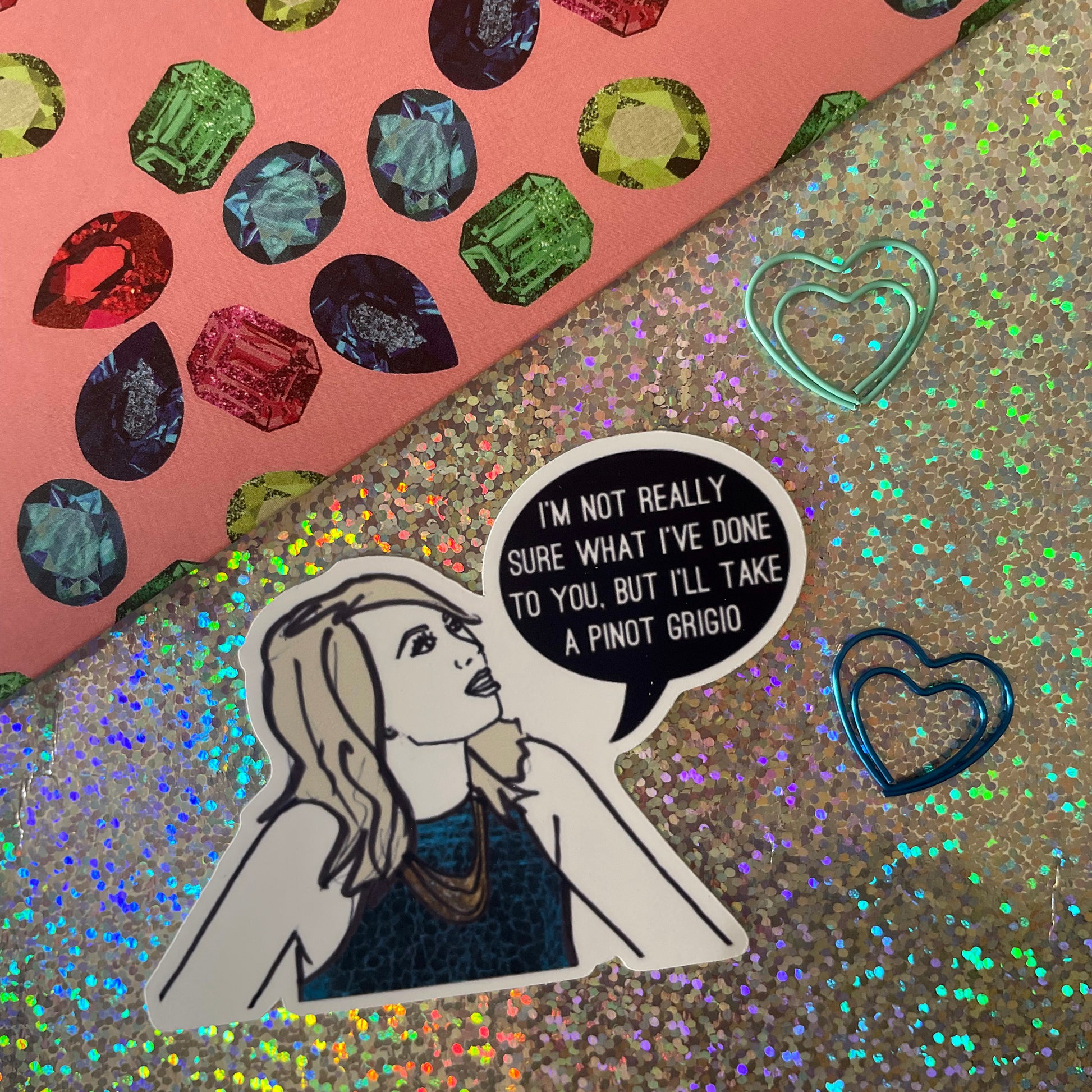 Image shows a sticker from a collection inspired by the OG cast of reality tv show Vanderpump Rules