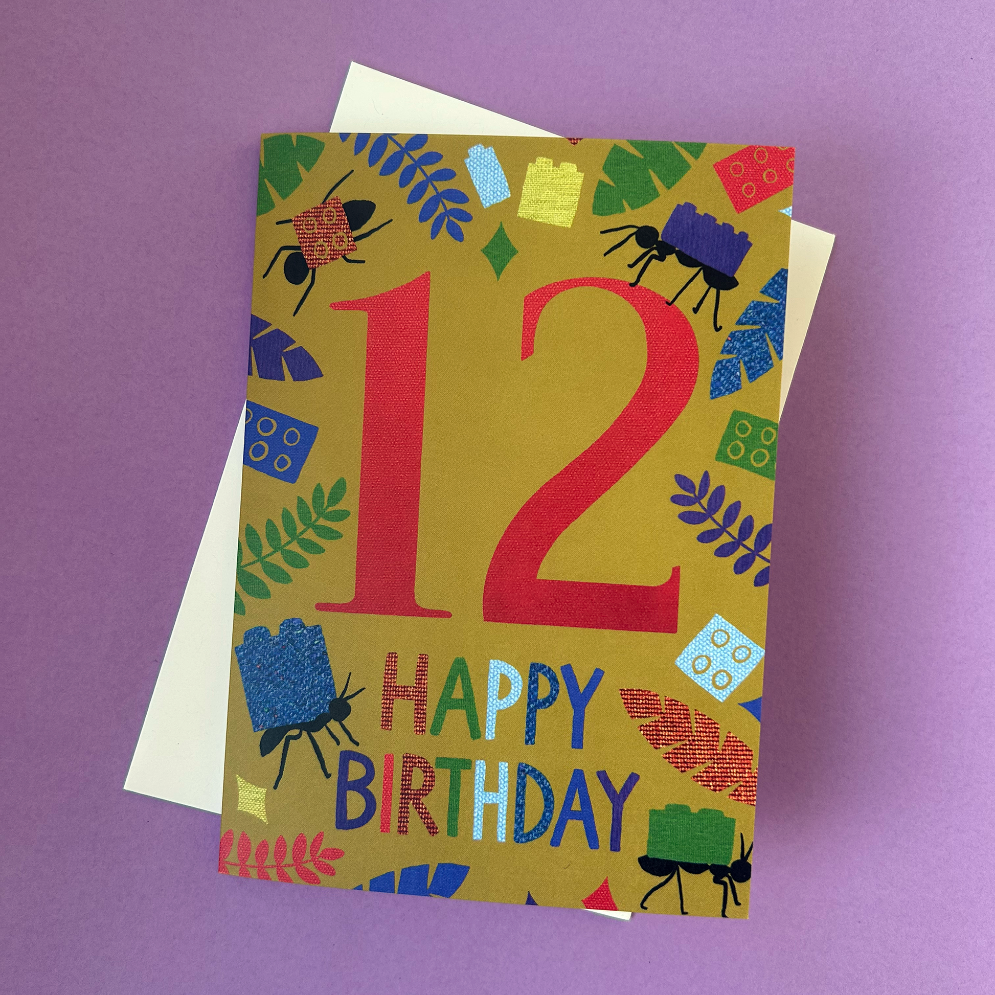 Birthday card with number 12 and 'Happy Birthday' text on a purple background