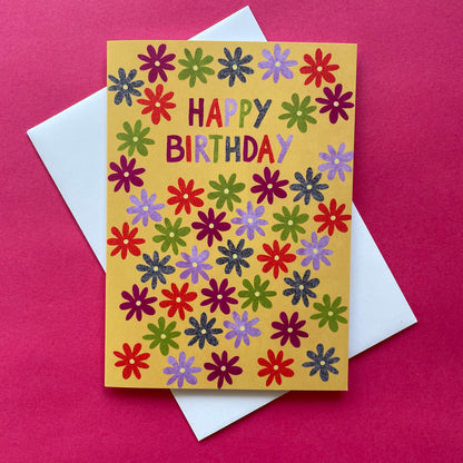 Happy Birthday Daisies Card Yellow