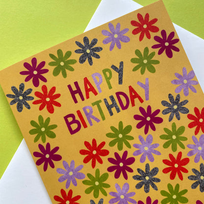 Happy Birthday Daisies Card Yellow