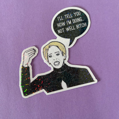 Sticker of Dorinda from RHONY on a purple background
