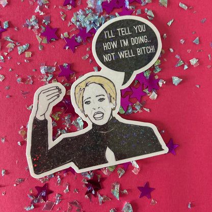 Sticker of Dorinda from RHONY on a pink background with confetti