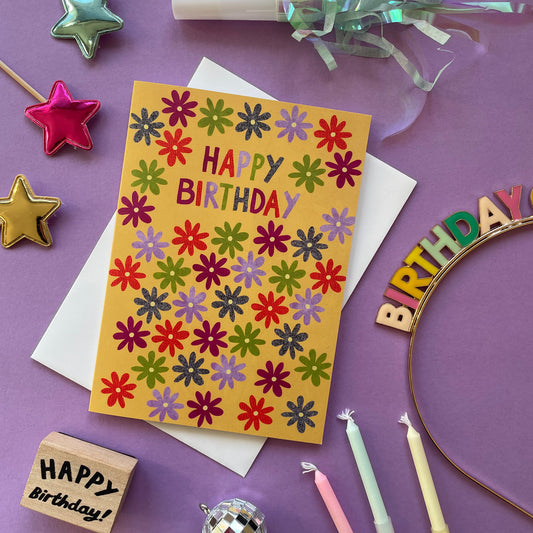 Happy Birthday Daisies Card Yellow