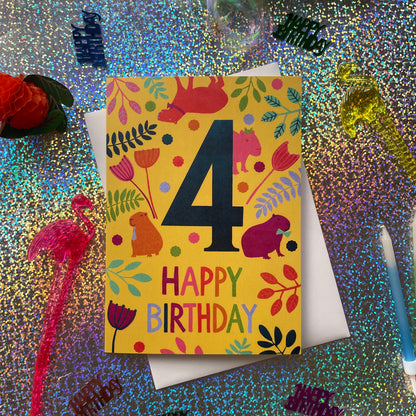 Happy 4th Birthday Capybara Card