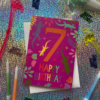 Happy 7th Birthday Lizard Card