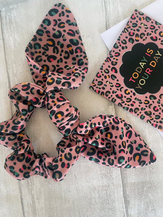 Pink Leopard Print Hair Scrunchie