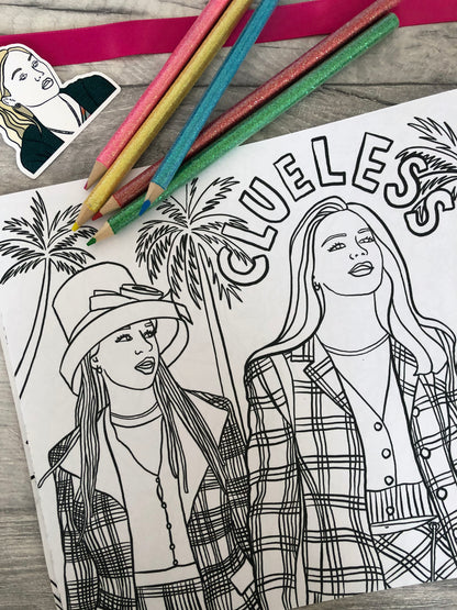 Fun, colouring book inspired by 90s rom com movies.
