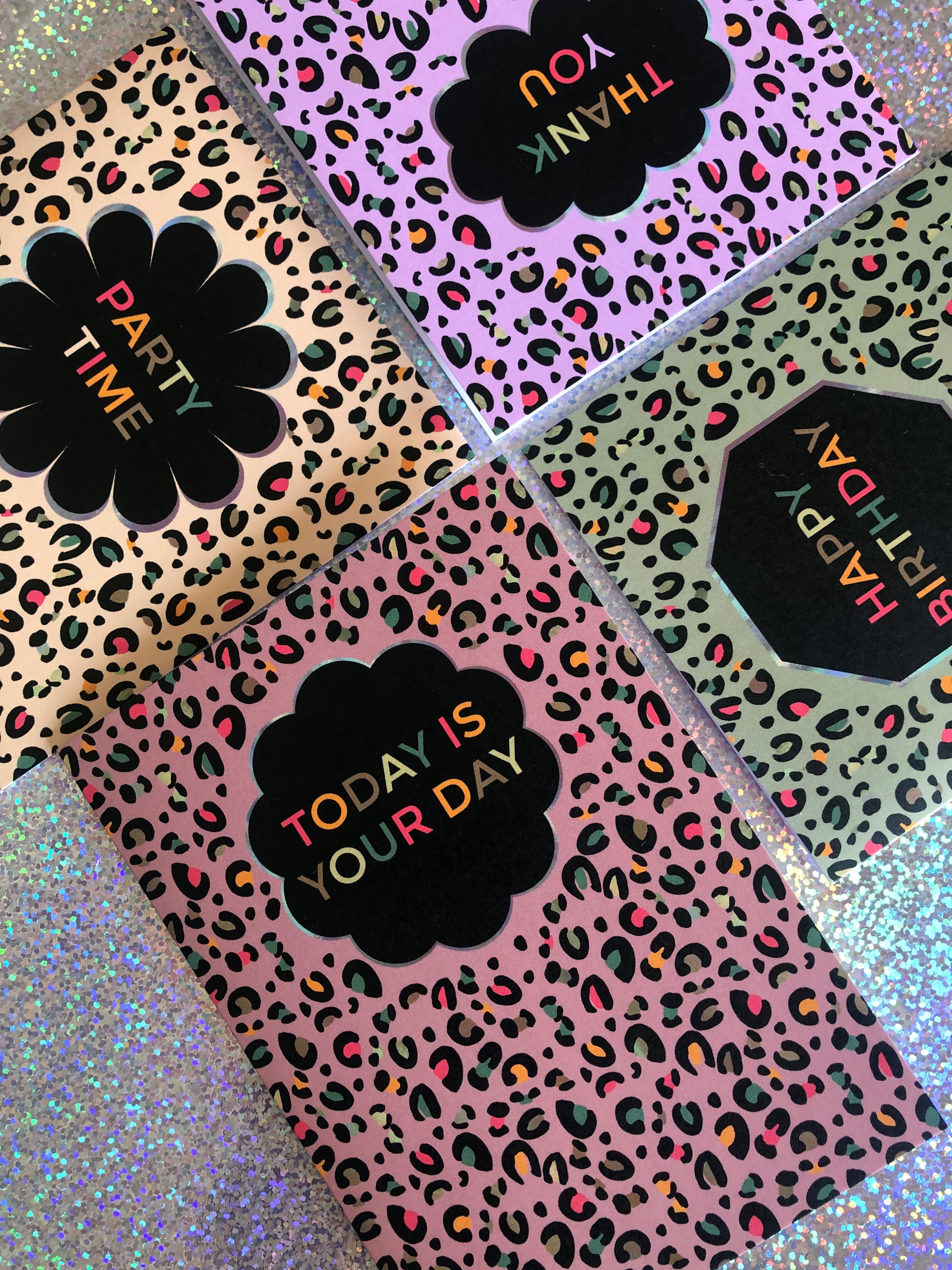 Leopard Print Today is your day card with pink print and pops of neon.