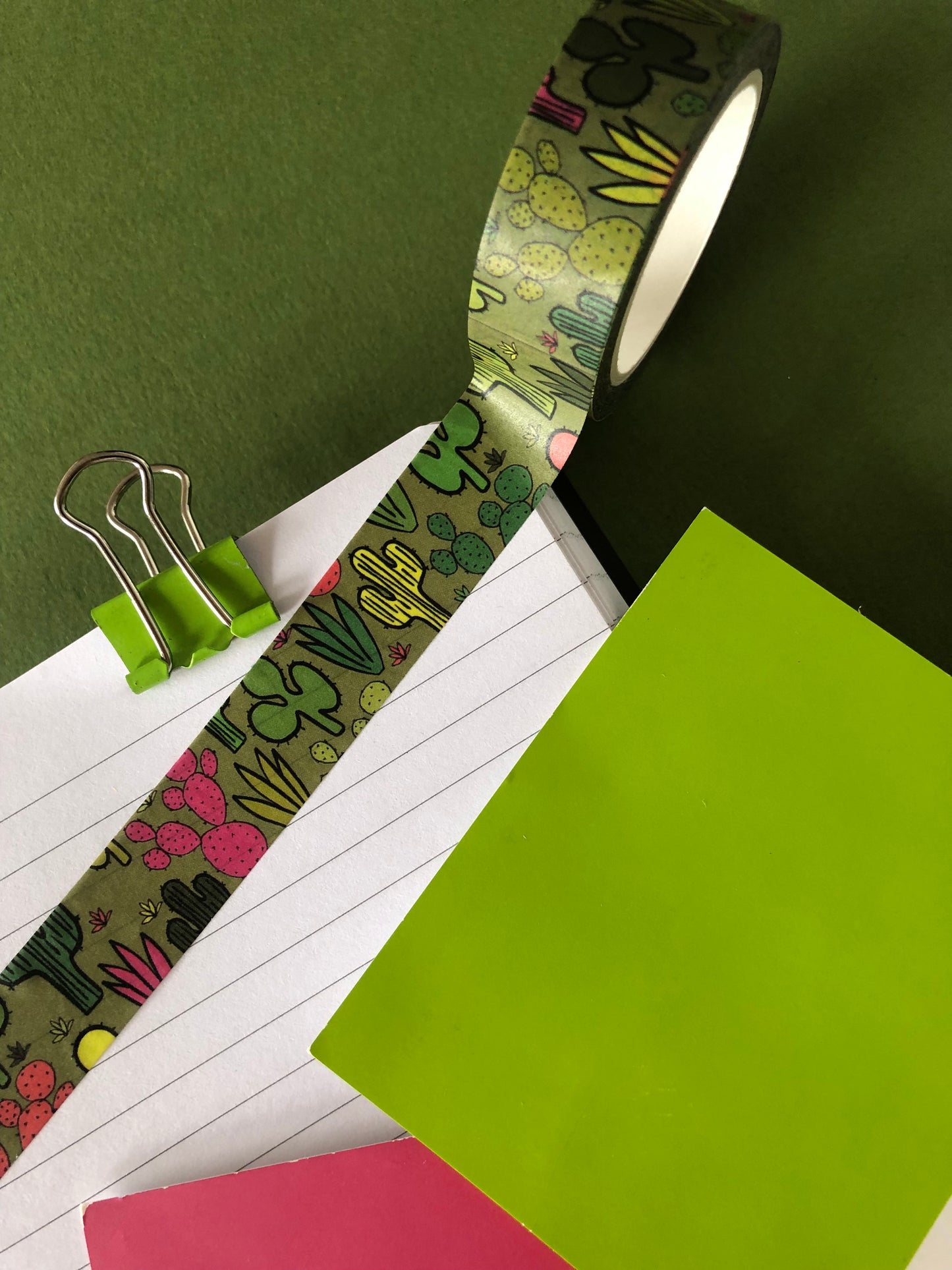 Bright and fun, green cactus print washi tape with pops of neon.