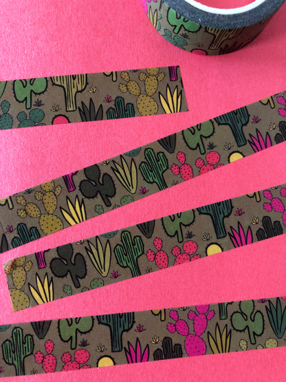 Bright and fun, green cactus print washi tape with pops of neon.
