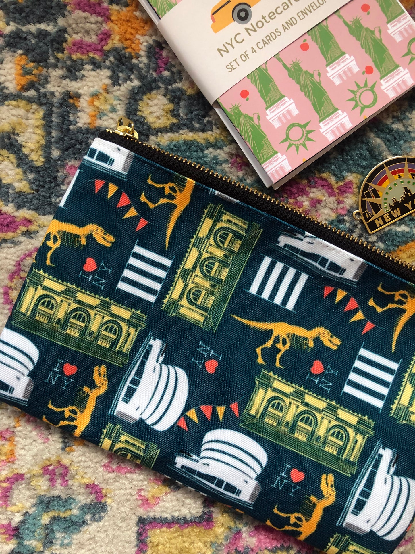 Handy zip pouch featuring unique illustrations of New York museums and galleries