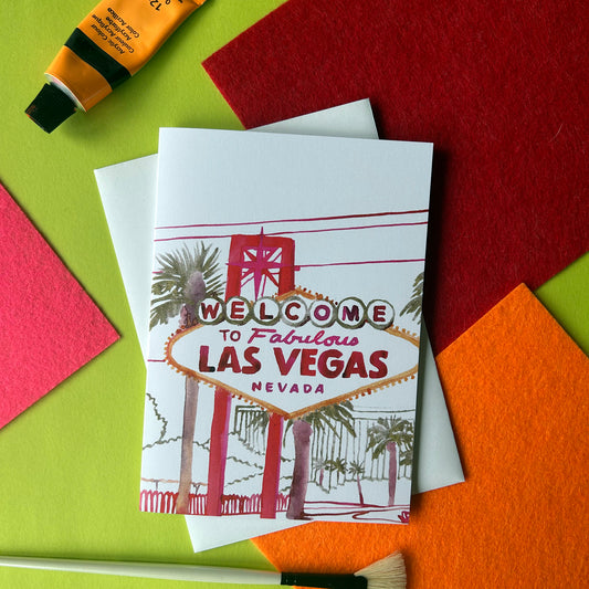 Greeting card with 'Welcome to Fabulous Las Vegas Nevada' design on colorful paper background