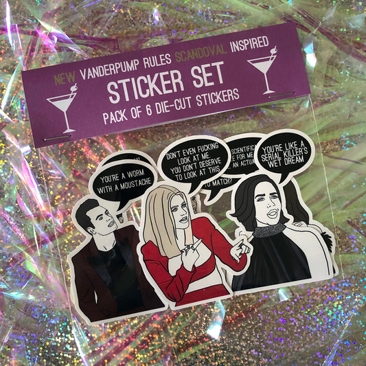 Image shows a collection of stickers inspired by reality tv show Vanderpump Rules