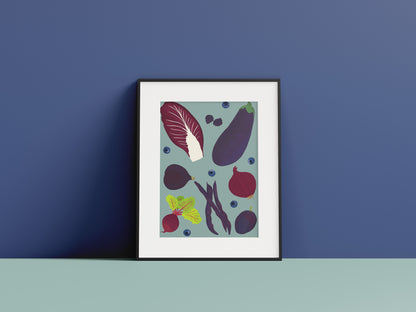 Purple Fruit and Veg Art Print