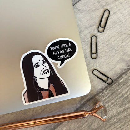 Image shows a single sticker from a fun set inspired by the real housewives of Beverly Hills and their most dramatic quotes