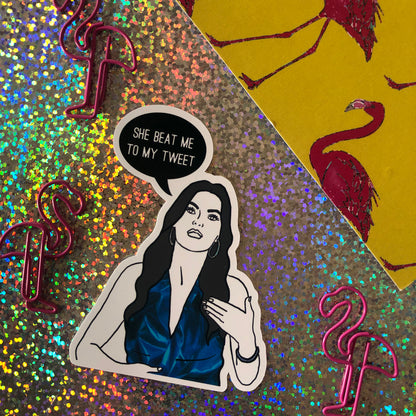 Image shows a single sticker from fun set inspired by some of the former real housewives of Miami and their most dramatic quotes