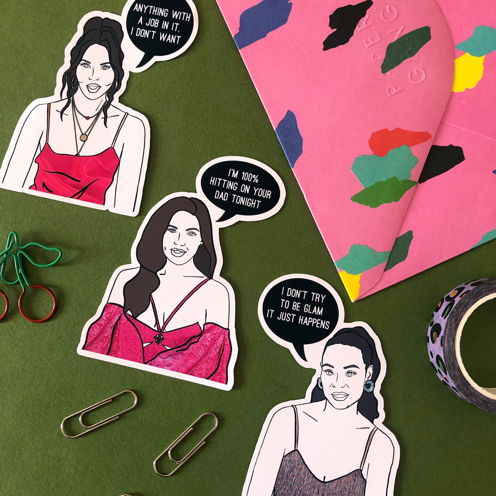 Image shows a collection of stickers inspired by reality tv series the Real Housewives of New York