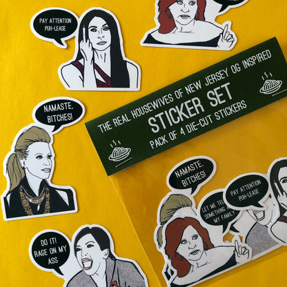Image shows a collection of stickers inspired by OG housewives from reality tv series the Real Housewives of New Jersey