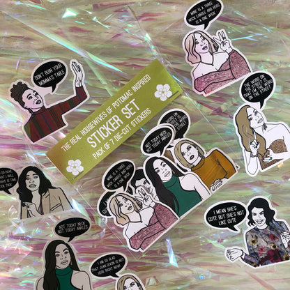 Image shows a collection of stickers inspired by the Real Housewives of Potomac