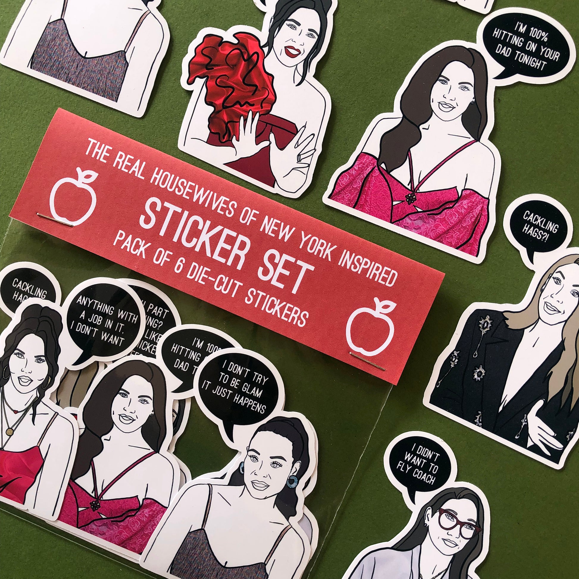 Image shows a collection of stickers inspired by reality tv series the Real Housewives of New York