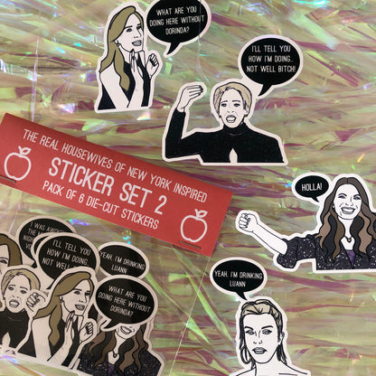 Image shows a collection of stickers inspired by former housewives from reality tv series the Real Housewives of New York