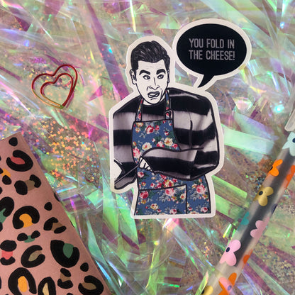 Image shows a sticker inspired by David from tv series Schitt's Creek