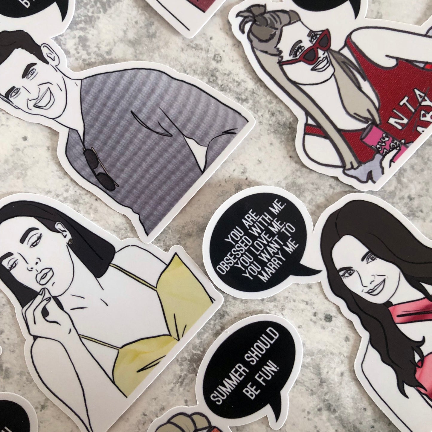 Image shows a collection of stickers inspired by reality tv show Summer House