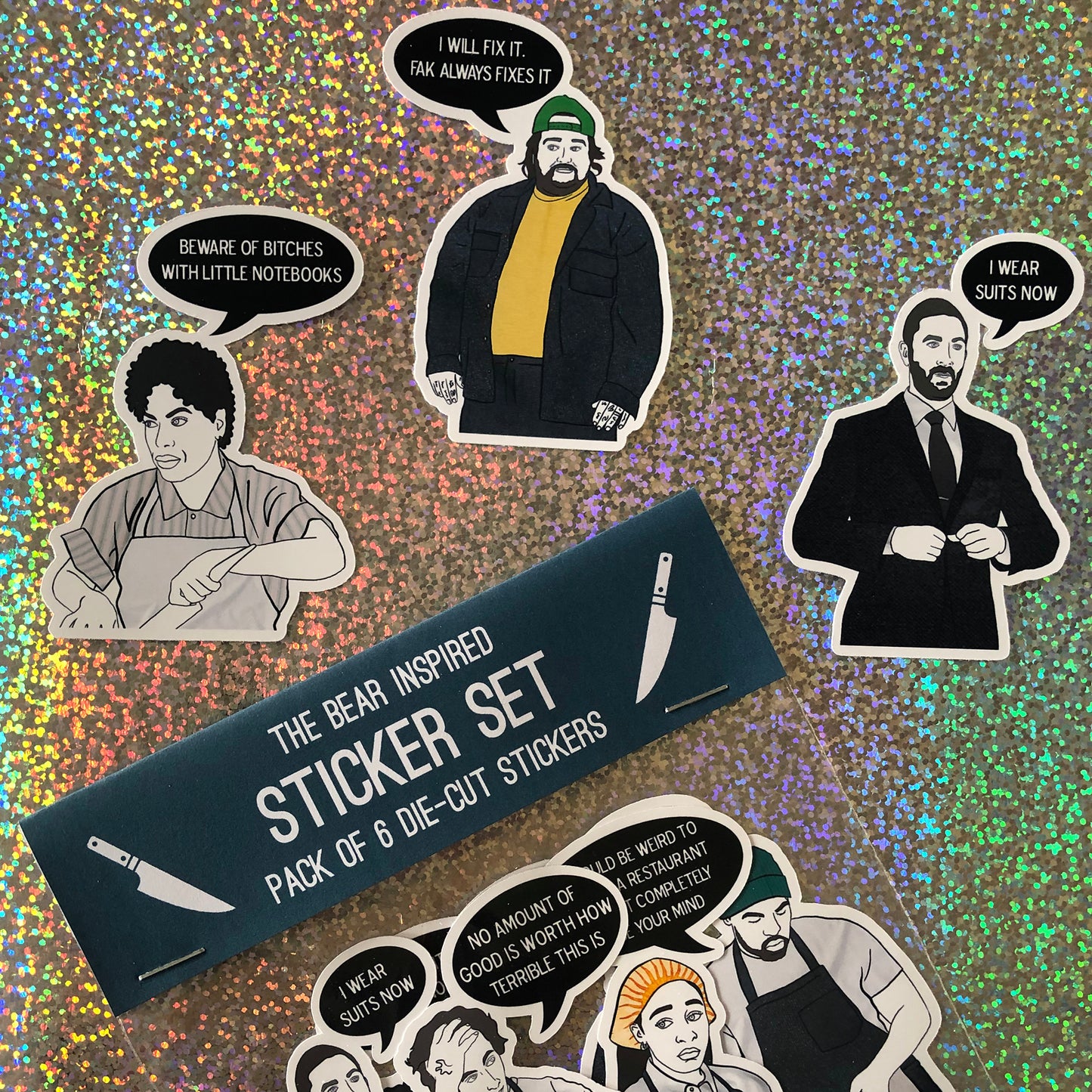 Image shows a collection of stickers inspired by tv show The Bear