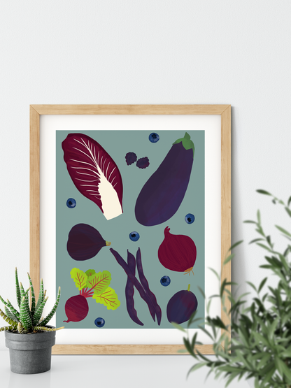 Purple Fruit and Veg Art Print